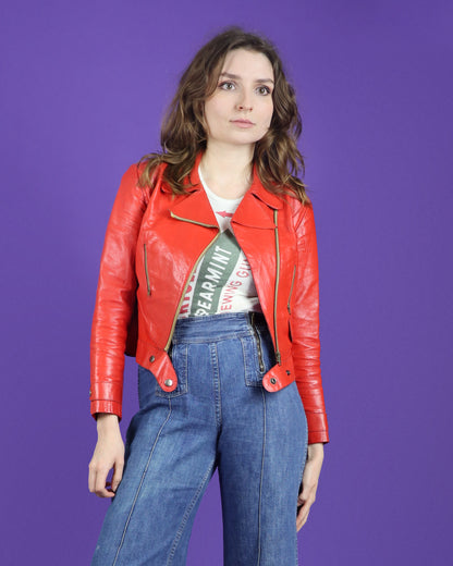 Vintage 1960s Red Leather Biker Jacket