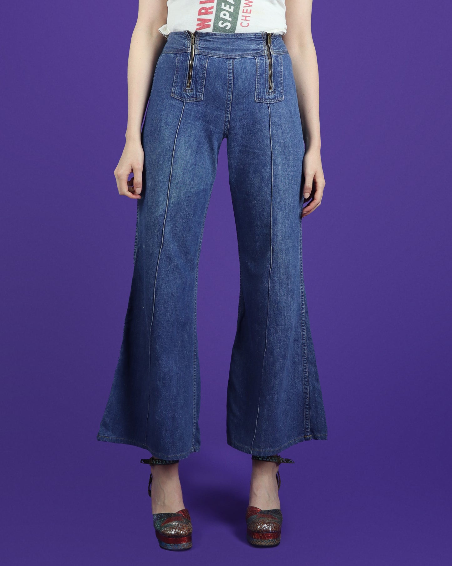Vintage 1970s Maverick Double Zipper Denim Flares