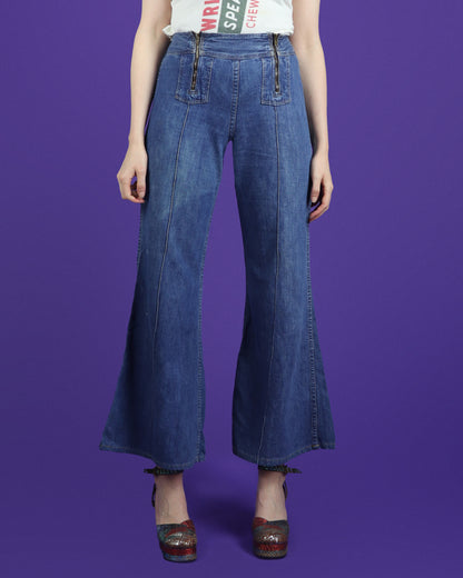 Vintage 1970s Maverick Double Zipper Denim Flares