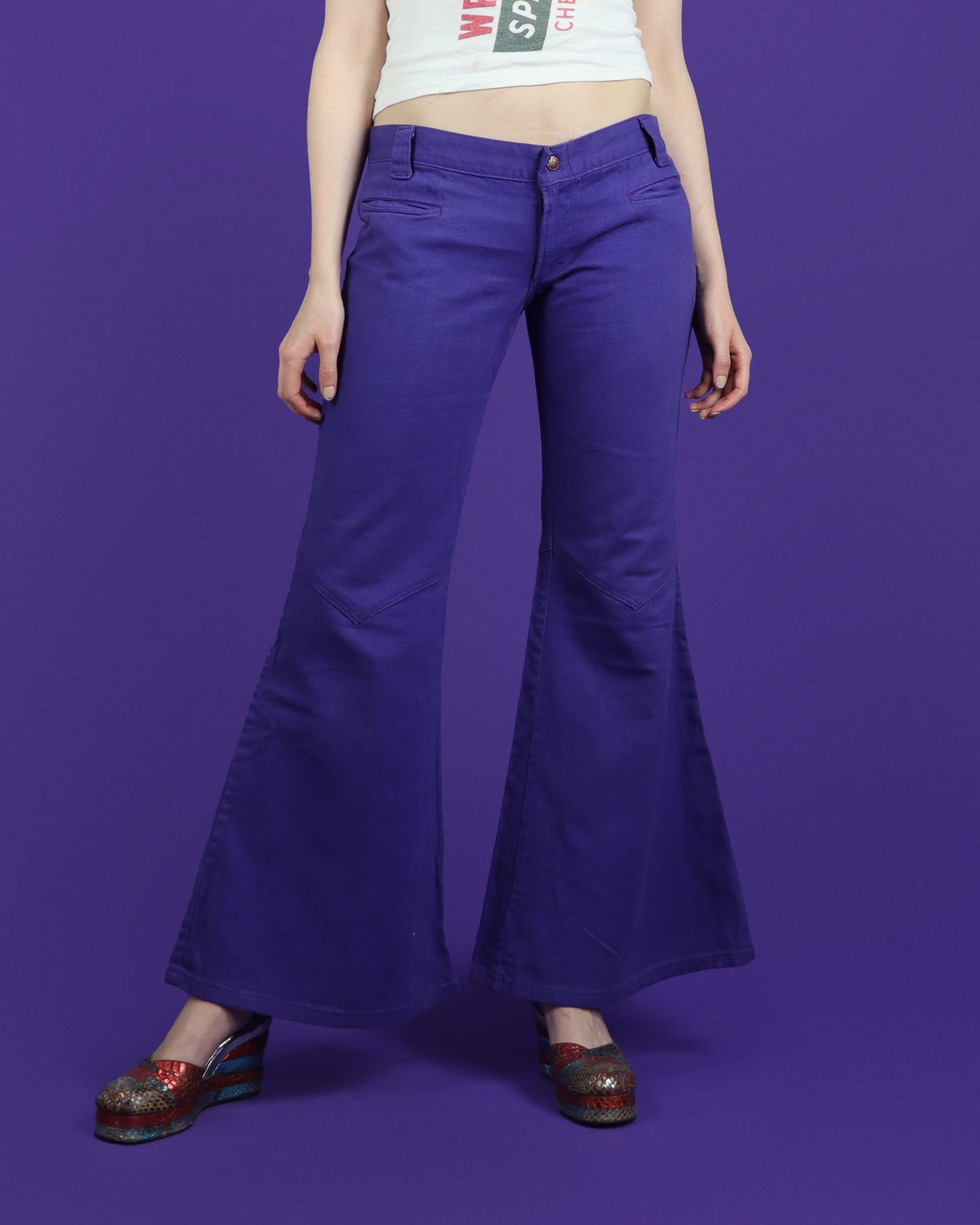 Vintage 1970s Low Rise Purple Denim Flares