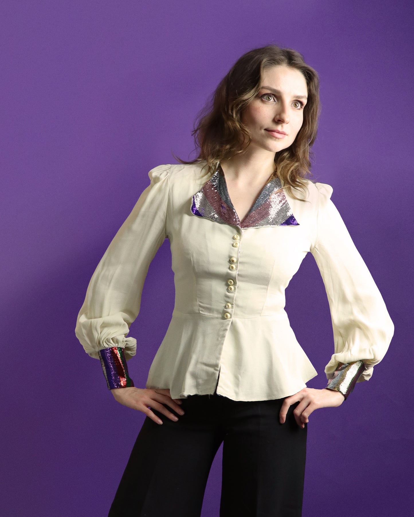 Vintage 1970s Peepers Lurex Trim Glam Rock Blouse