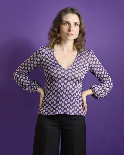 Vintage 1970s Purple Love Heart Lurex Blouse