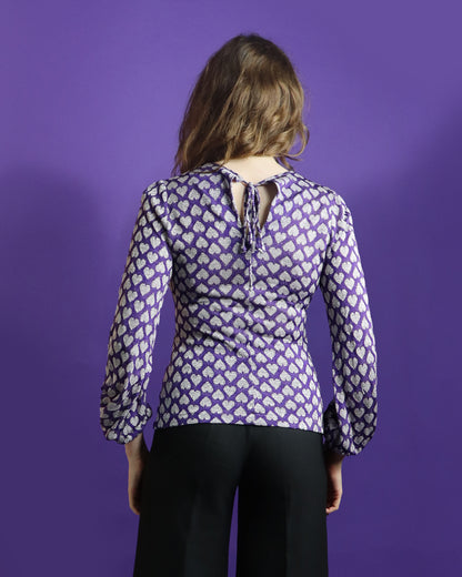Vintage 1970s Purple Love Heart Lurex Blouse