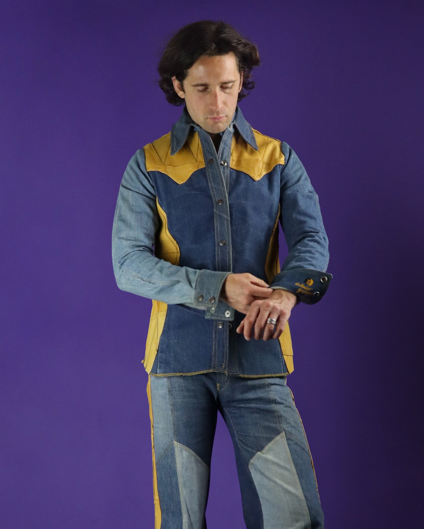 Vintage 1970s Antonio Guiseppe Denim and Leather "SIDEWINDER" Suit