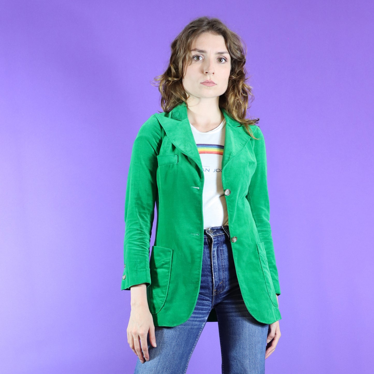 RESERVED Vintage 1970s Emerald Green Velvet Blazer