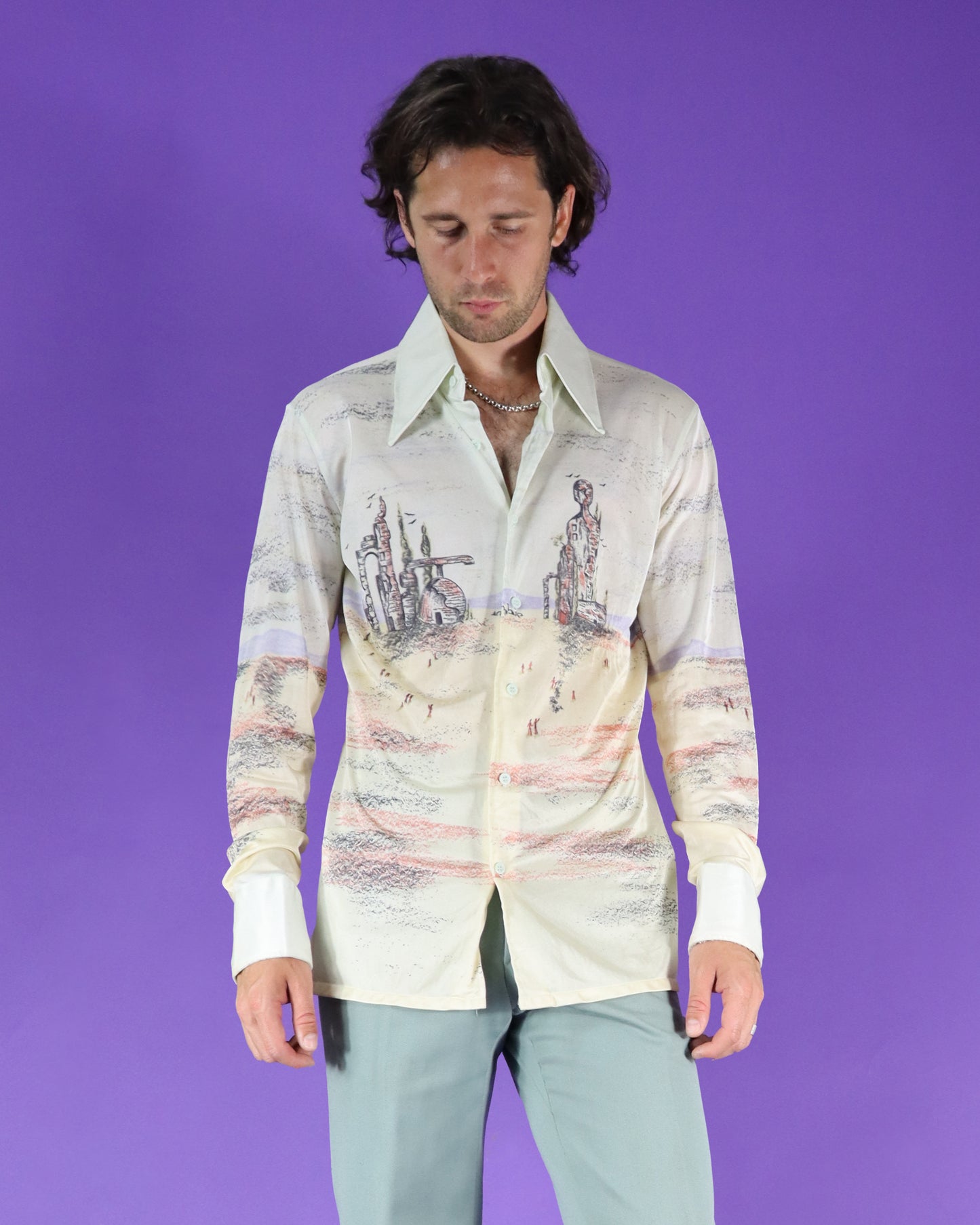 RARE Vintage 1970s Augie Disco Shirt Salvador Dali Print