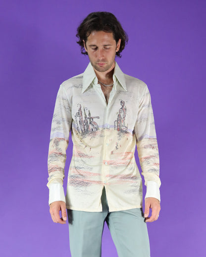 RARE Vintage 1970s Augie Disco Shirt Salvador Dali Print