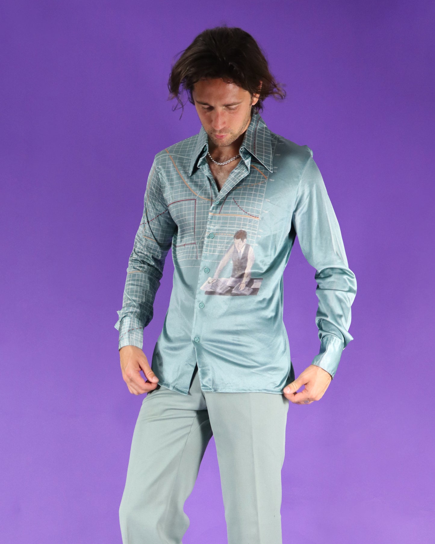 RARE Vintage 1970s Nik Nik Disco Shirt Engineer Graph Print