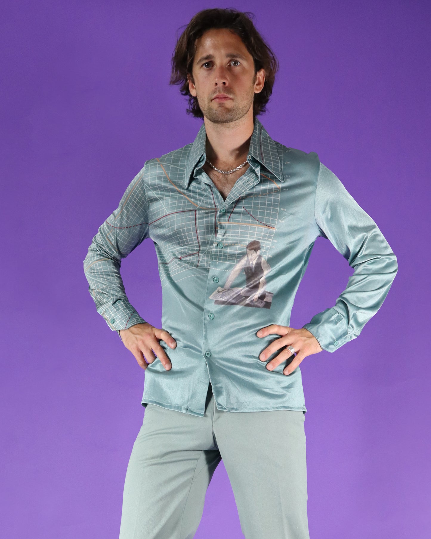 RARE Vintage 1970s Nik Nik Disco Shirt Engineer Graph Print
