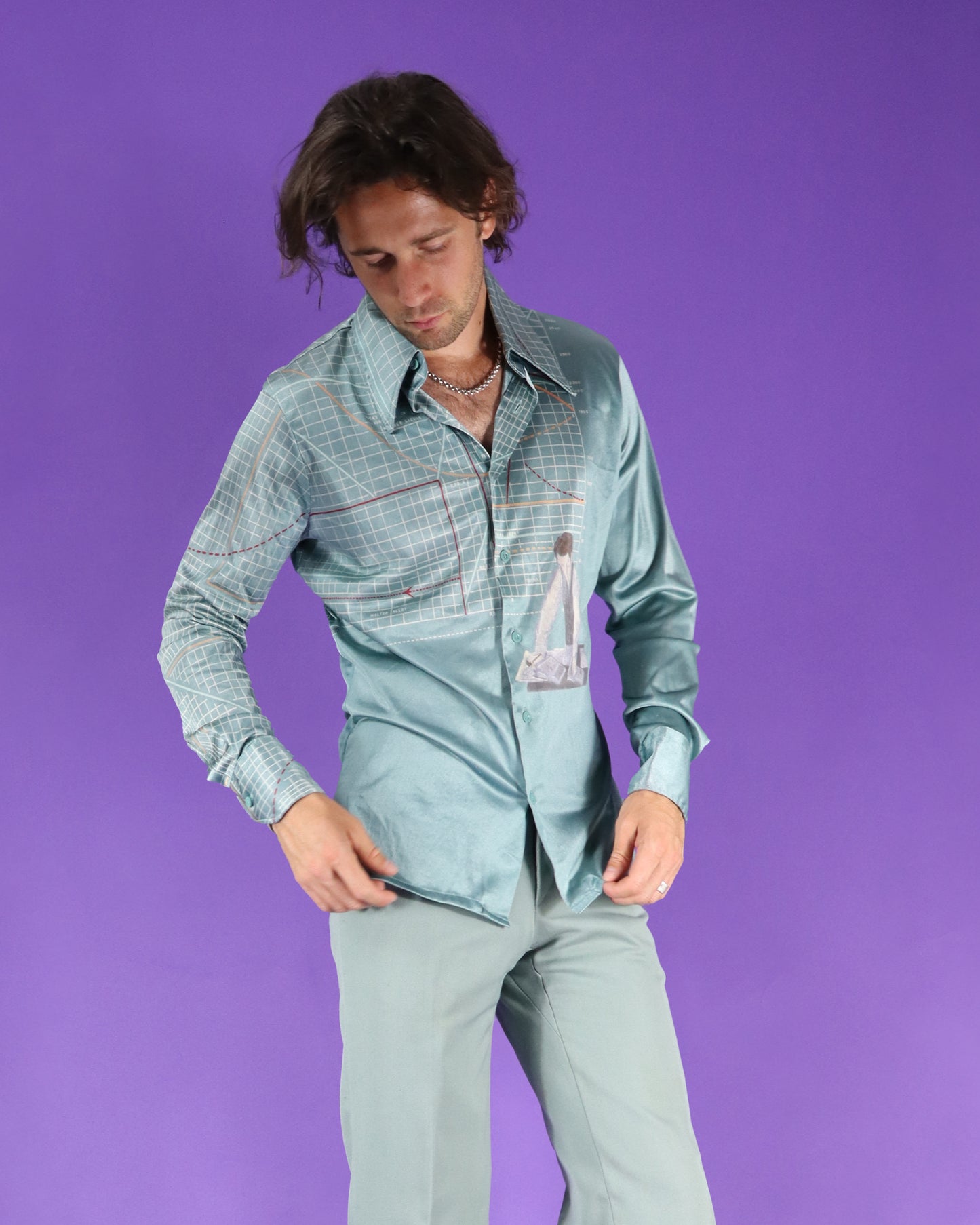 RARE Vintage 1970s Nik Nik Disco Shirt Engineer Graph Print