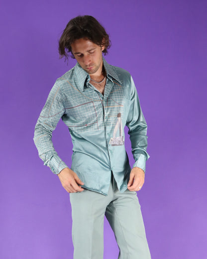 RARE Vintage 1970s Nik Nik Disco Shirt Engineer Graph Print