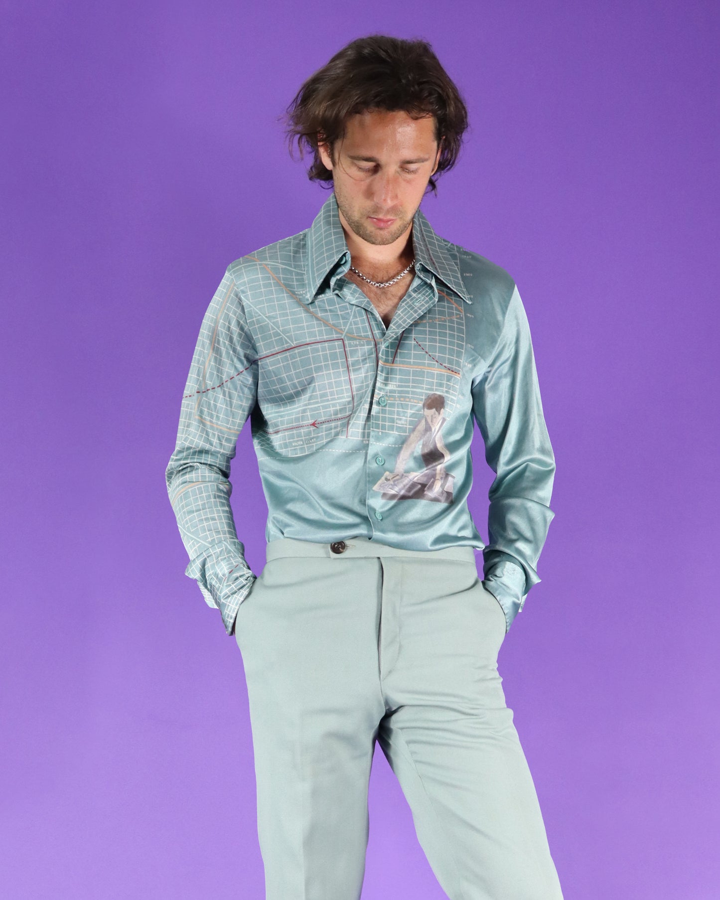 RARE Vintage 1970s Nik Nik Disco Shirt Engineer Graph Print