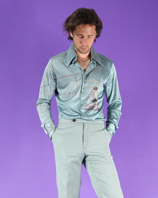RARE Vintage 1970s Nik Nik Disco Shirt Engineer Graph Print