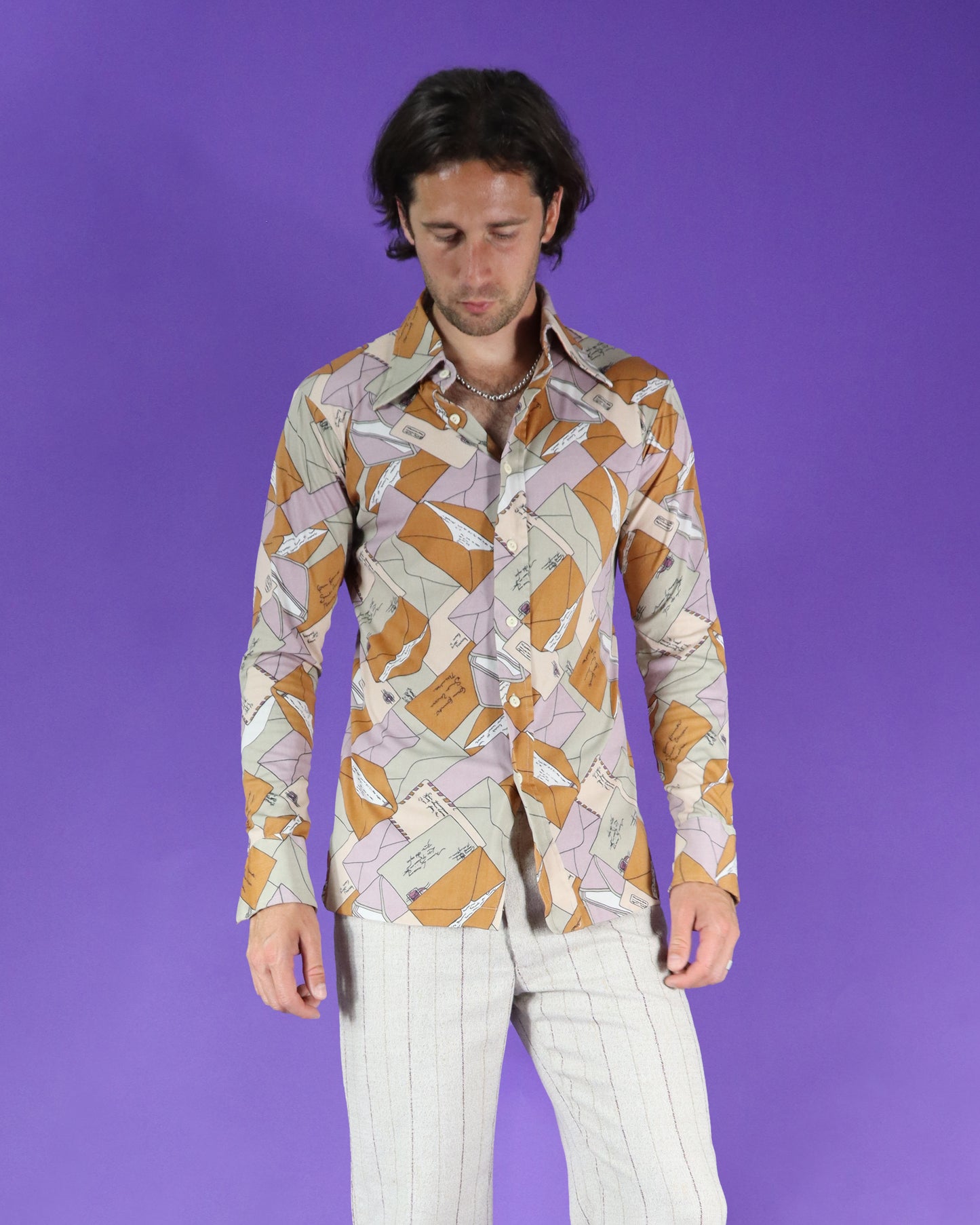 Vintage 1970s Hukapoo Disco Shirt Letters Envelope Print