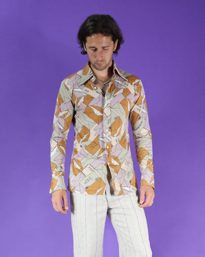 Vintage 1970s Hukapoo Disco Shirt Letters Envelope Print