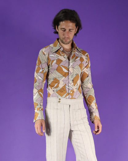 Vintage 1970s Hukapoo Disco Shirt Letters Envelope Print