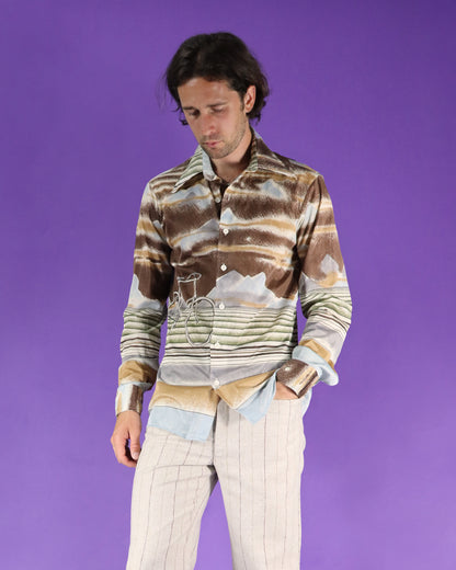 Vintage 1970s USA label Disco Shirt Bicycle Novelty Print