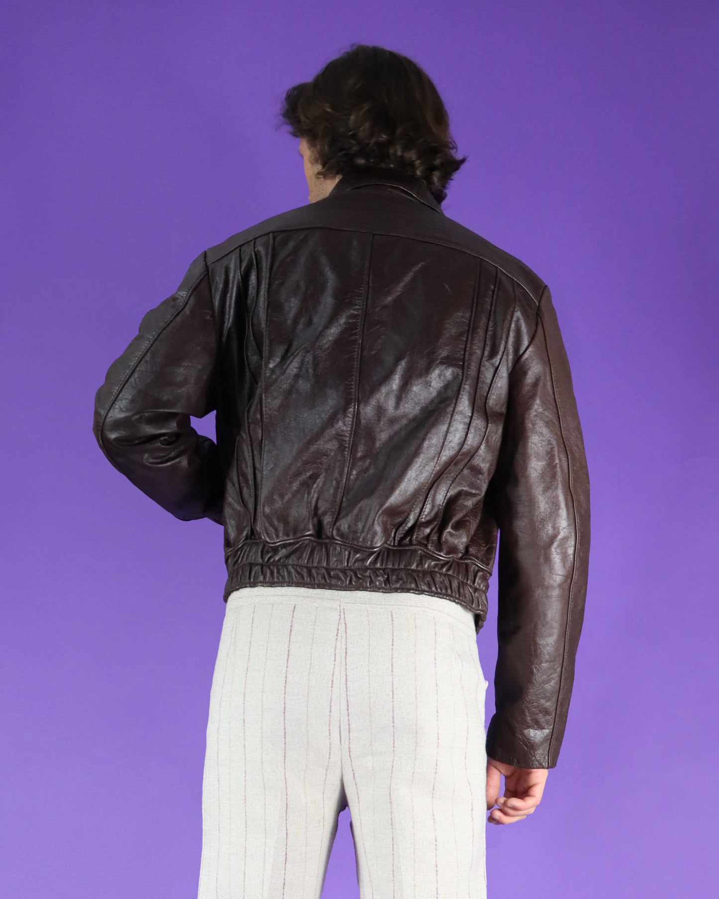 Vintage 1970s Brown Leather Bomber Jacket