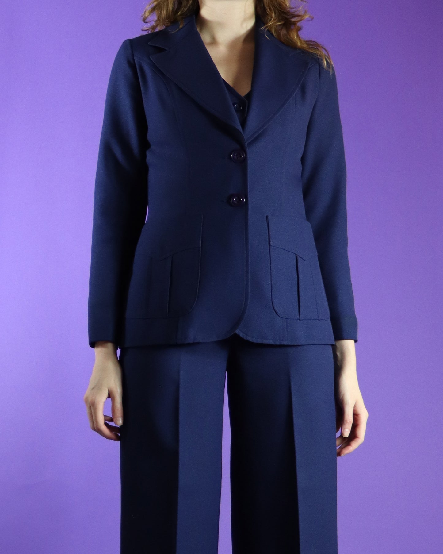 Vintage 1970s Navy Blue 4 piece College Town Pant Skirt Suit