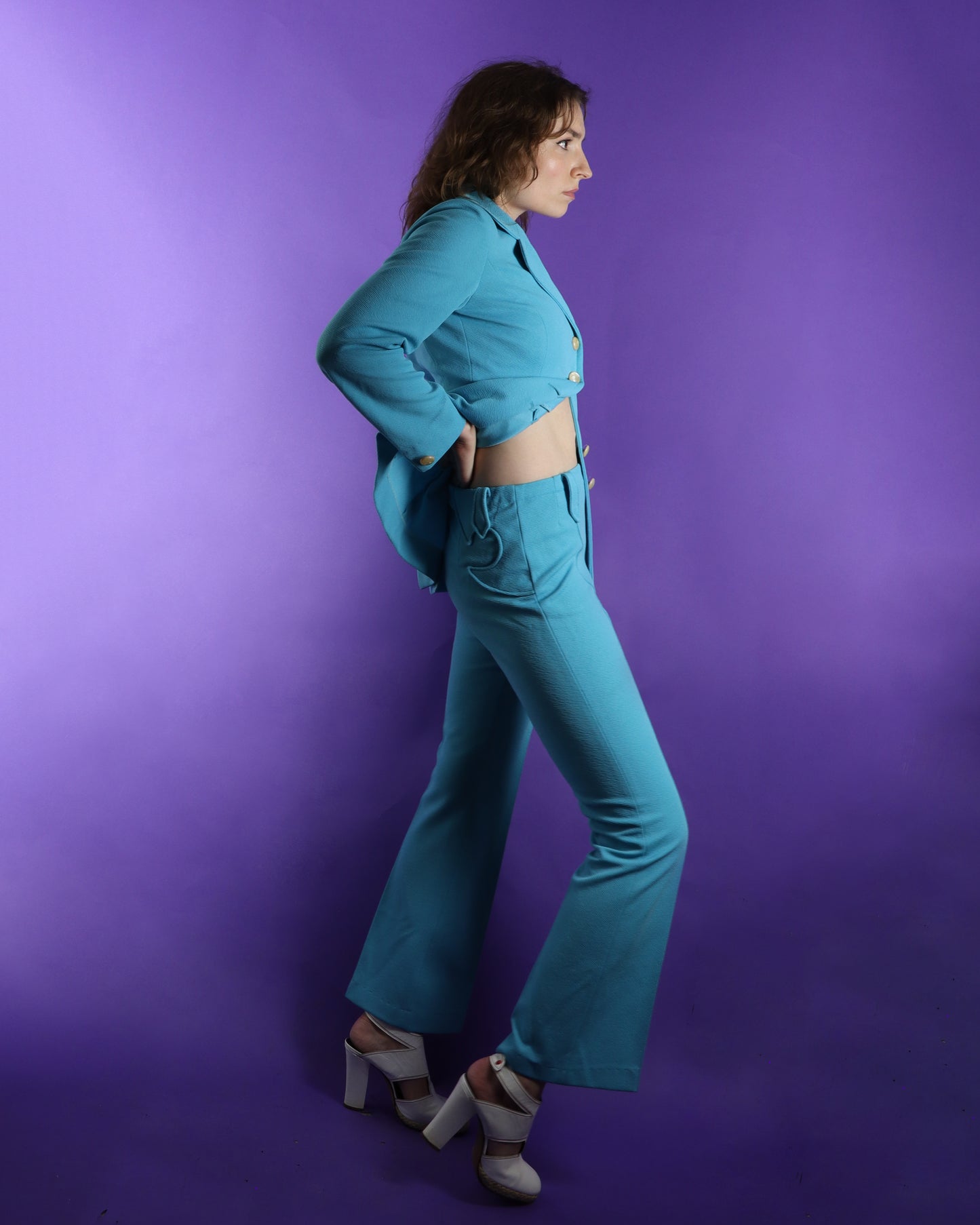 Vintage 1970s Lasso Western Rodeo Pant Suit Turquoise