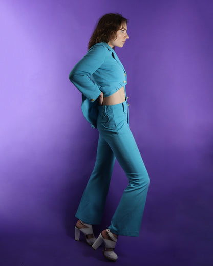 Vintage 1970s Lasso Western Rodeo Pant Suit Turquoise