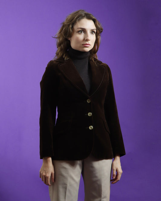 Vintage 1970s Dark Brown Velvet Blazer