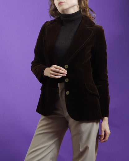 Vintage 1970s Dark Brown Velvet Blazer