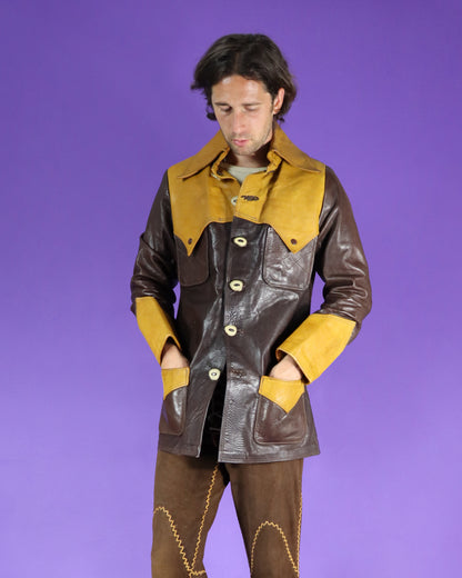 Vintage 1970s Two Tone Hand Crafted Leather Jacket