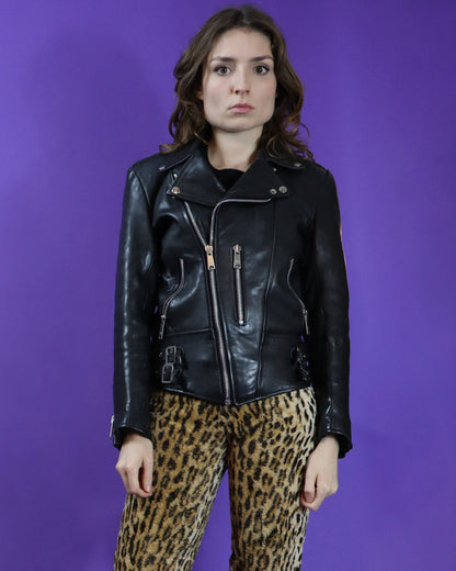 Vintage 1970s Black Leather Biker Jacket