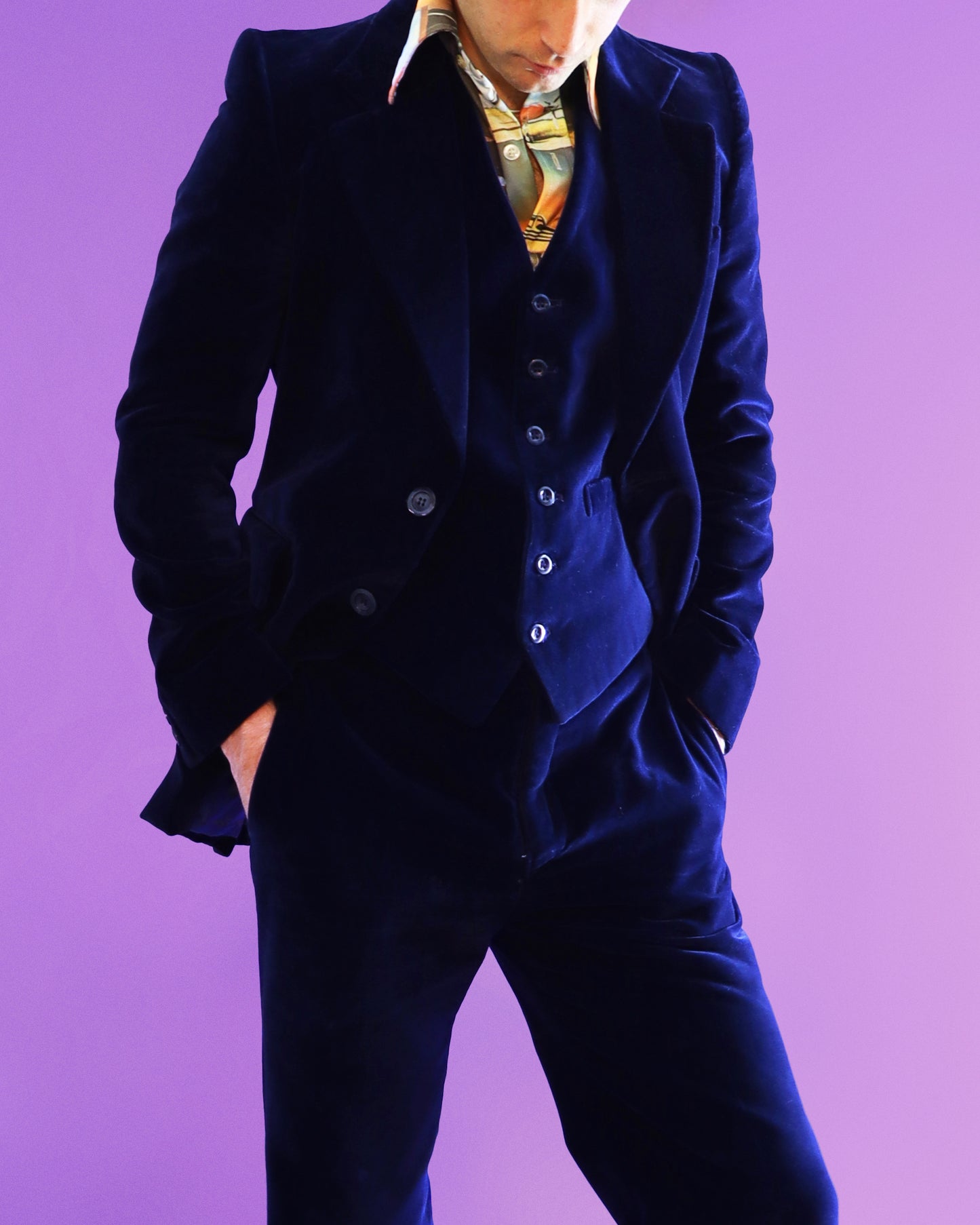 Vintage 1970s Blue Velvet Suit