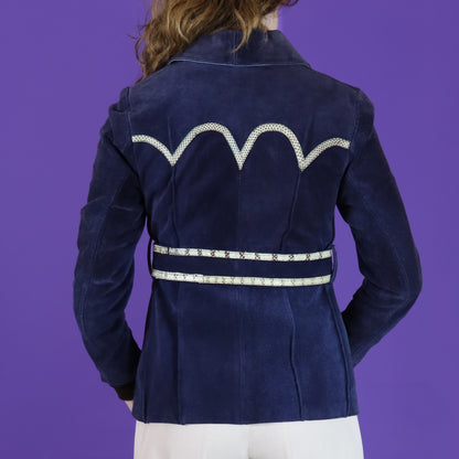 Vintage 1970s Blue Suede Snakeskin Trim Jacket