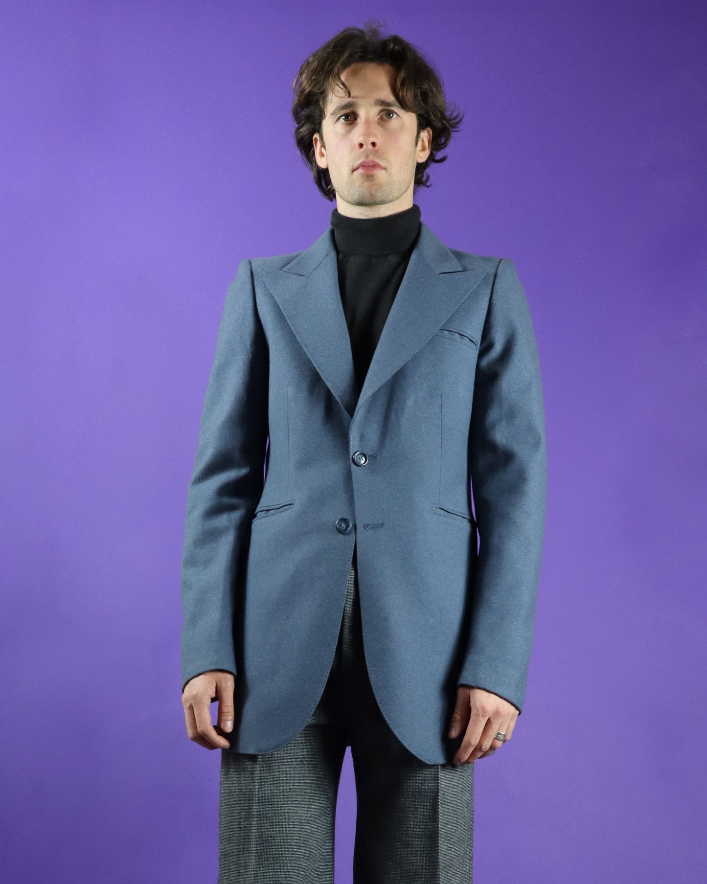 Vintage 1970s Slate Blue Peaked Lapel Blazer