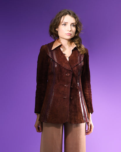 Vintage 1970s Suede Jacket with Snakeskin Stripes