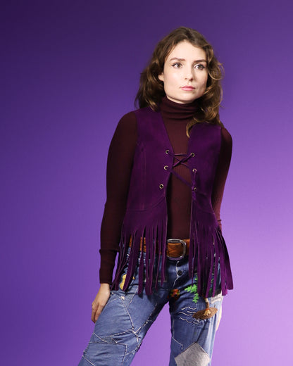 Vintage 1970s Purple Suede Fringe Vest