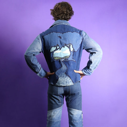 Vintage 1970s Antonio Guiseppe Denim Brick Road Appliqué Jacket