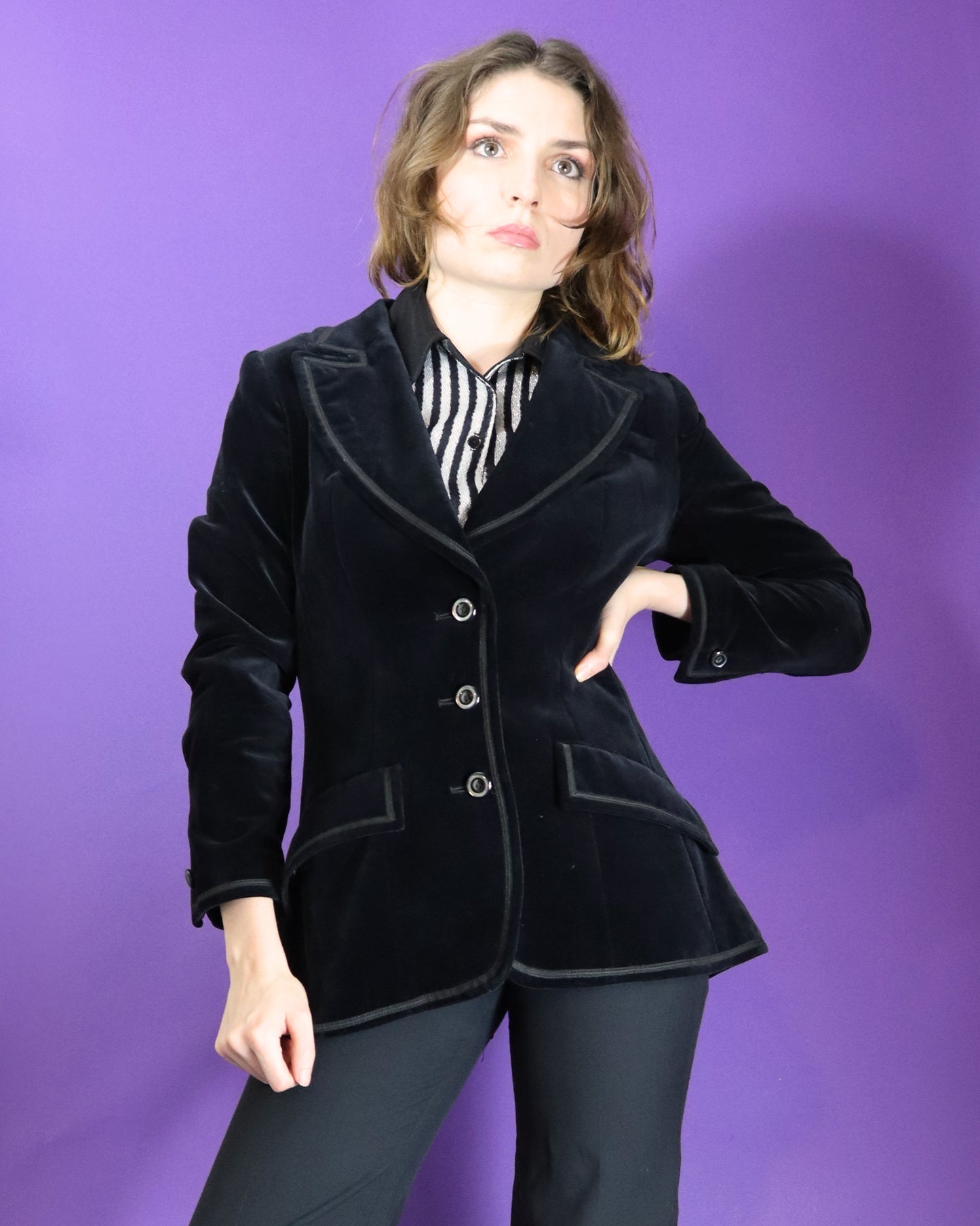 Vintage 1970s Black Velvet Blazer with Satin Trim