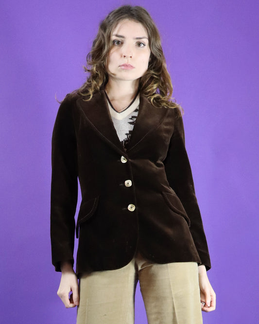 Vintage 1970s Dark Brown Velvet Blazer