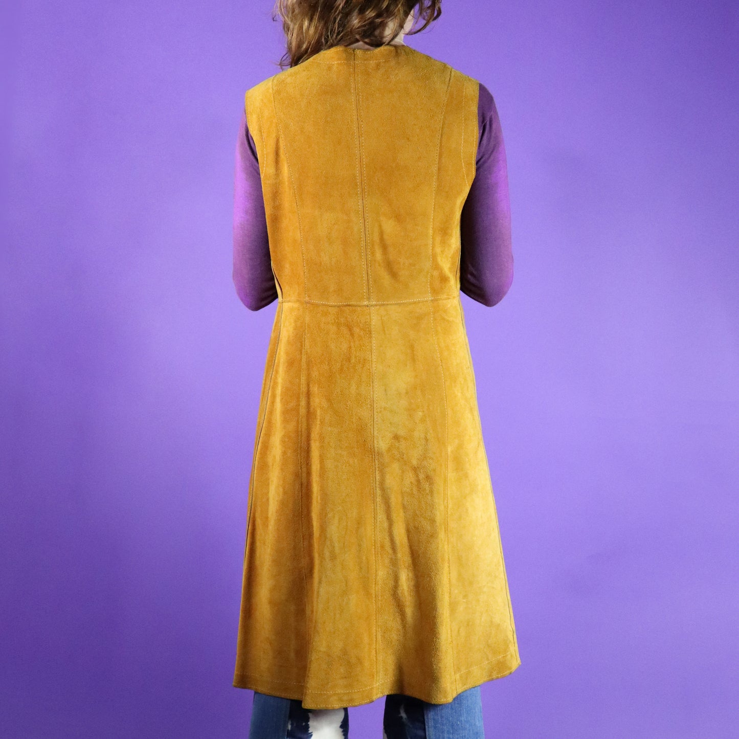 Vintage 1970s Tan Suede Duster Vest with Snake Detail