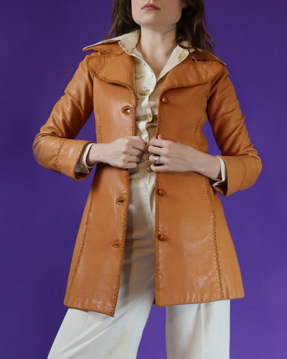 Vintage 1970s Orange Tan North Beach Leathers Coat