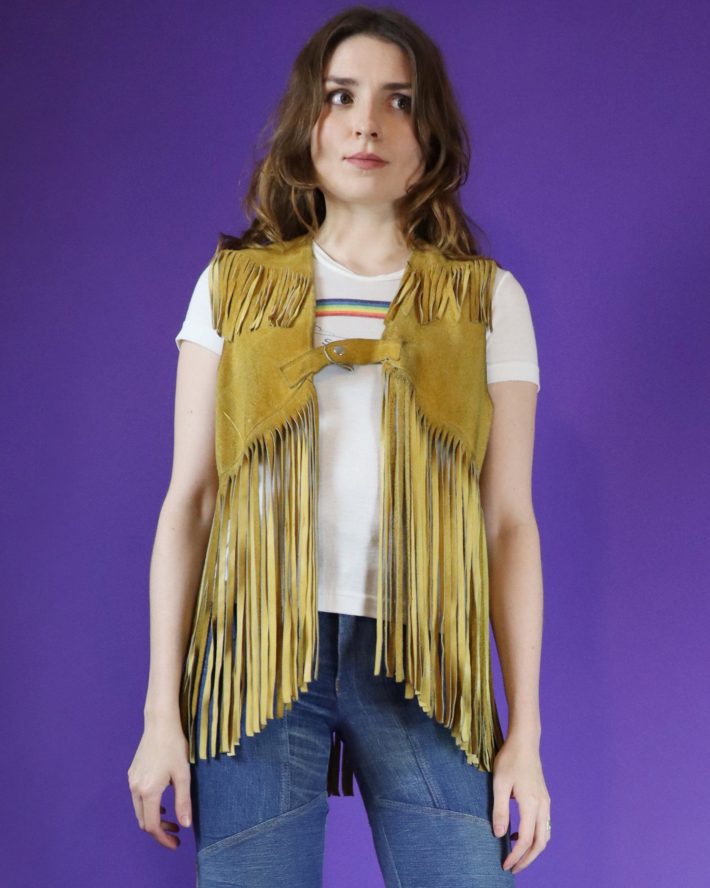 Vintage 1970s Suede Yellow Fringe Vest