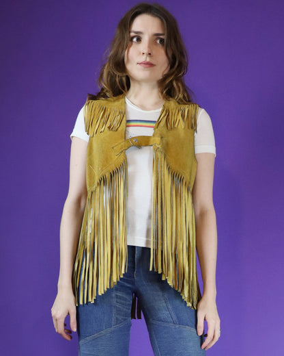 Vintage 1970s Suede Yellow Fringe Vest