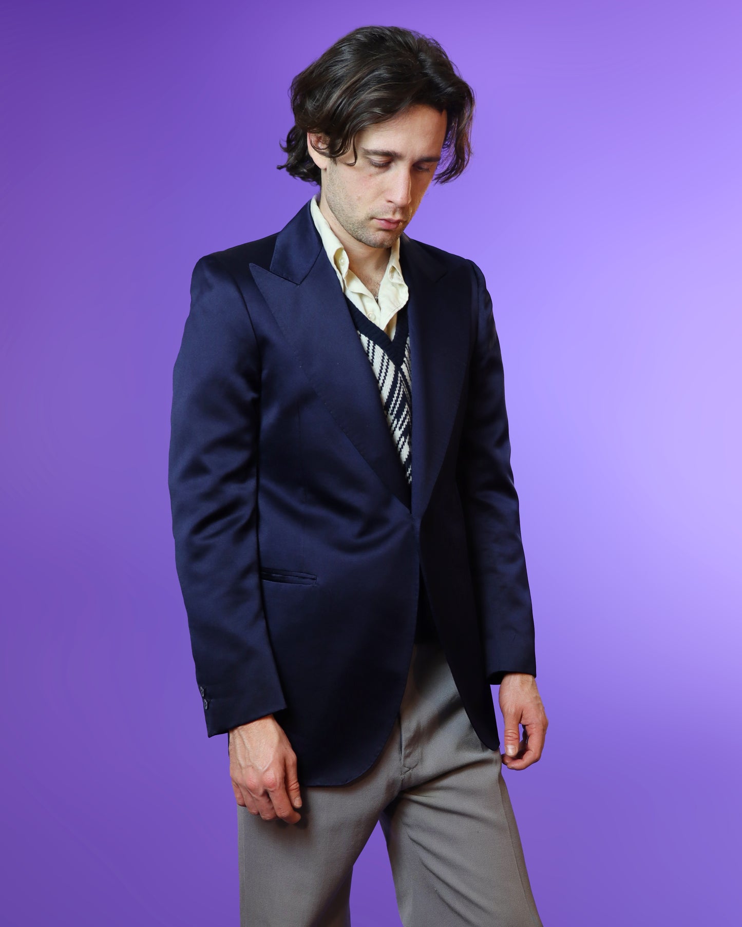 Vintage 1970s Midnight Blue Satin Blazer