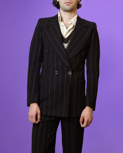 Vintage 1970s Brown Pinstripe Double Breasted Suit