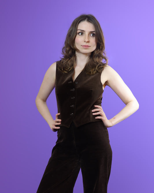 Vintage 1970s Jaeger Brown Velvet 3 Piece Suit