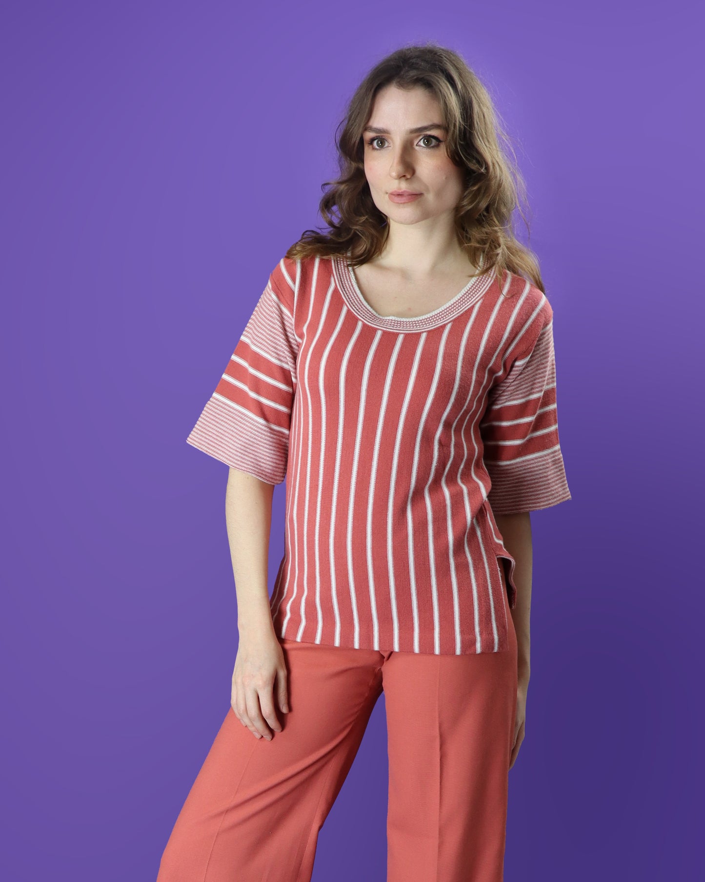 DEADSTOCK Vintage 1970s Jaeger Blush Pink Pant Suit Set Jumper and Flares