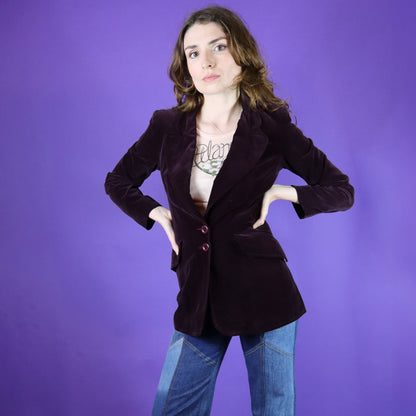 Vintage 1970s Stirling Cooper Aubergine Velvet Rounded Lapel Blazer