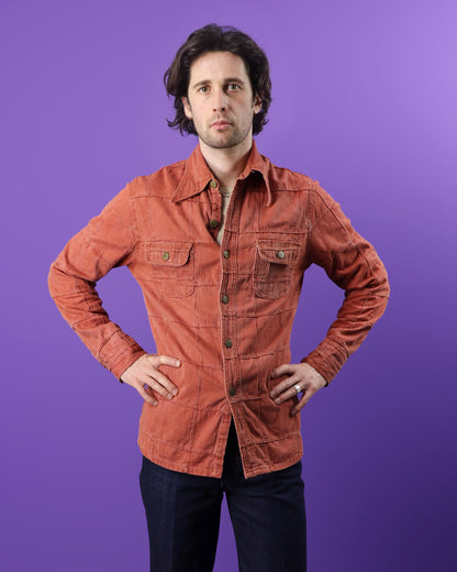 Vintage 1970s Brittannia Coral Windowpane Denim Shirt