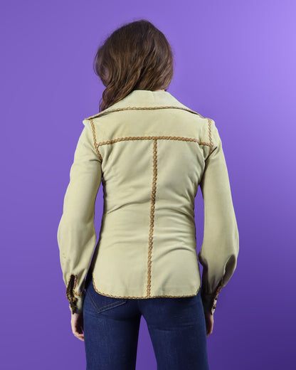 Vintage 1970s North Beach Leather Cream Suede Balloon Sleeve Shirt