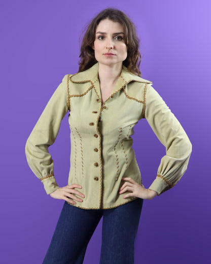 Vintage 1970s North Beach Leather Cream Suede Balloon Sleeve Shirt