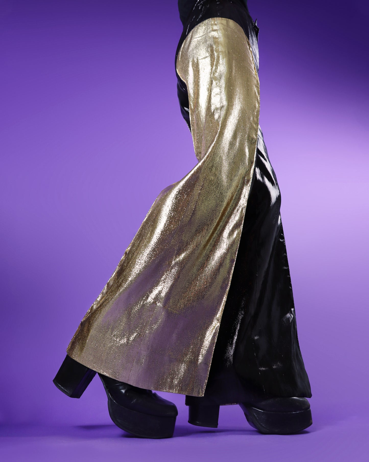 RARE DEADSTOCK Vintage 1970s Gold and Black Lurex Lamé Glam Rock Disco Flares